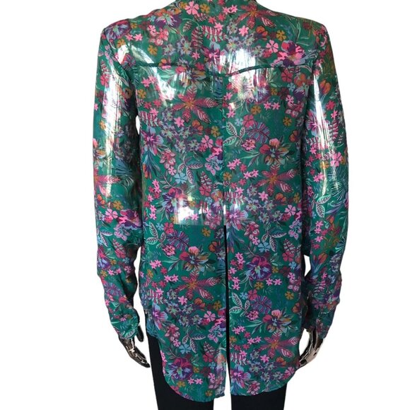 Floral Sheer Blouse with Back Slit & Gold Buttons - Picture 3 of 4